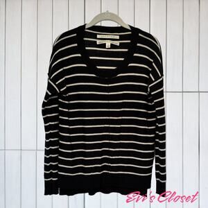 Merino Wool Sweater Max Studio Black White Stripes Long Sleeve Soft Size L